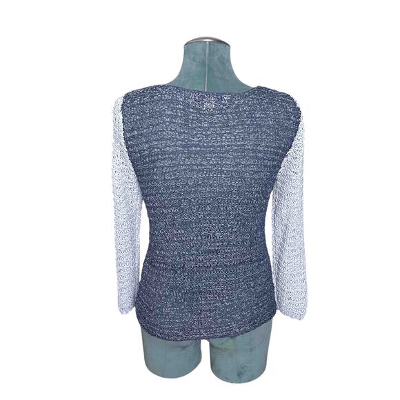 Curio New York Open Weave Long Sleeve Sweater Size M Blue Gray Asymmetrical Boho - Picture 2 of 8